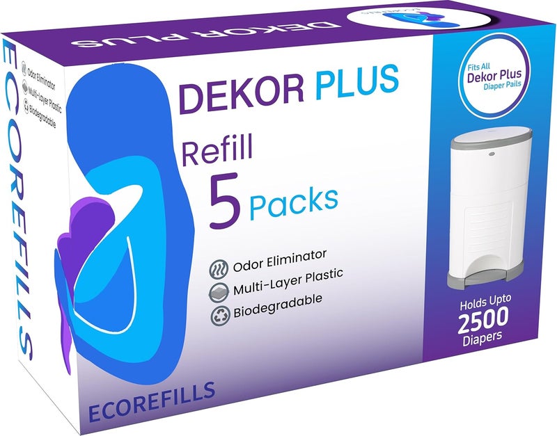 ECOREFILLS ECO-REFILLS Diaper Pail Refills - Fits Dekor PLUS Extra Thick, Powerful Odor Elimination & Fresh Powder Scent | Easy to Replace and Dispose of Diaper Bag (5 Count (Pack of 1)) - Image 1